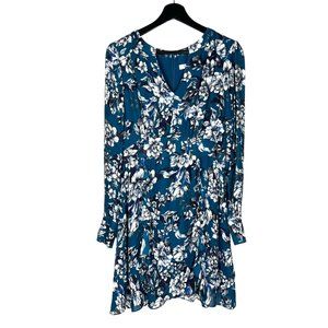 Parker Black Long Sleeve Long Sleeve Flowy Silk Blend Short Dress Large